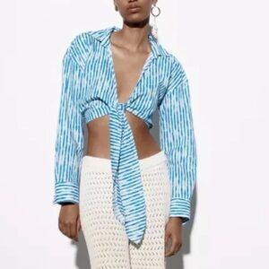 Zara linen blend tie front top